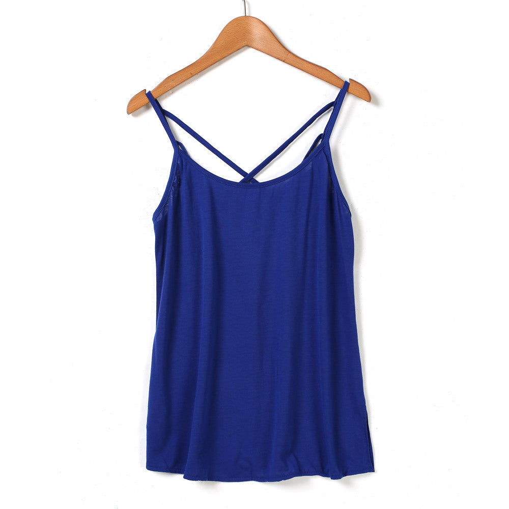 Online discount shop Australia - Fashion Women Sexy Strap Tank Tops Backless Vest Shirt Camis Solid Color Hollow Out Cage Vest Tank Tops