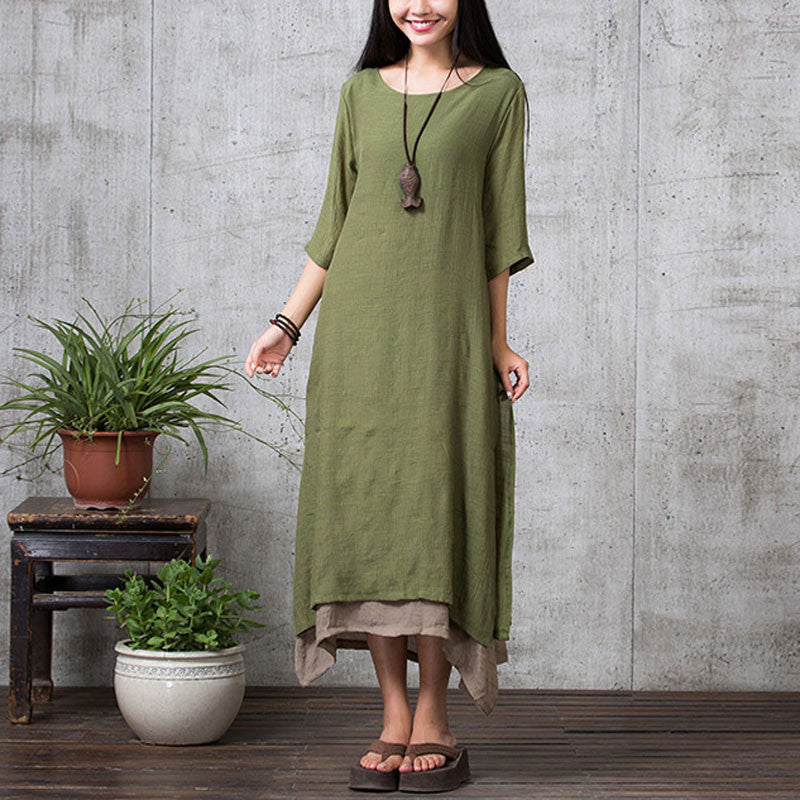 Cotton Linen Vintage Dress Summer Autumn Women Casual Loose Boho Long Cotton Linen Vintage Dress Summer Autumn Women Casual Loose Boho Long