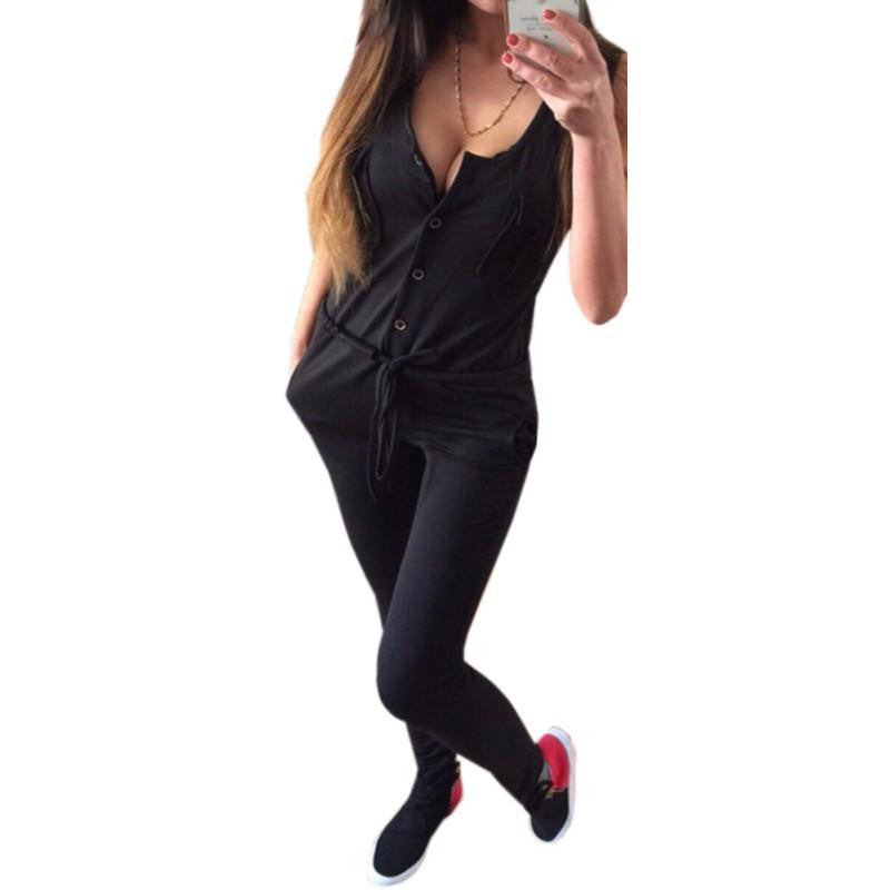 Womens Jumpsuit Sleeveless Bodycon Solid Long Overalls Female Casual Long Wear