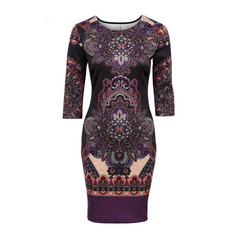 Online discount shop Australia - Kaige.Nina New Women's Vestidos Fashion Printing Style 5 Minutes Of Sleeve O-Neck No Decoration Sheath Mini autumn dress 1618
