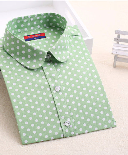 Polka Dot Green Women Blouses Long Sleeve Shirts Turn Down Collar Ladies Clothing Casual Plus Size Tops For Women