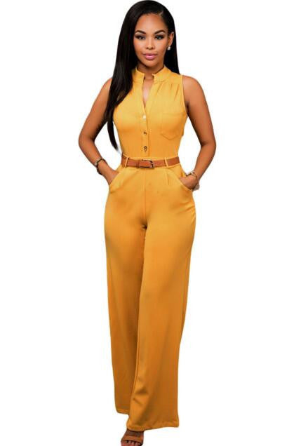 Jumpsuit Long Pants Women Rompers Sleeveless 2XL V-neck Belt Solid Night Club Elegant Slim Jumpsuits Overalls