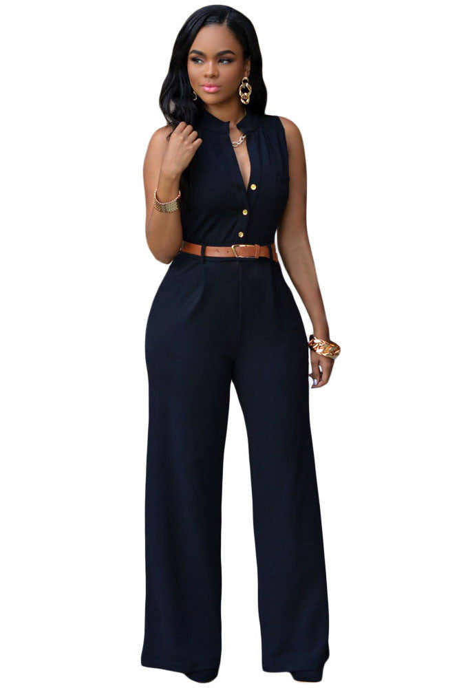 Jumpsuit Long Pants Women Rompers Sleeveless 2XL V-neck Belt Solid Night Club Elegant Slim Jumpsuits Overalls