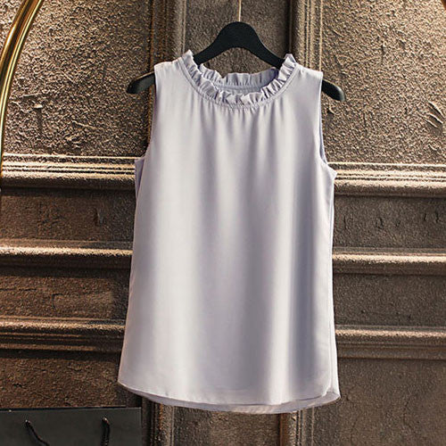 Online discount shop Australia - GAREMAY Sleeveless Chemise  Chiffon Blouse Shirt Women  White Black Tops  Clothes For Women Female