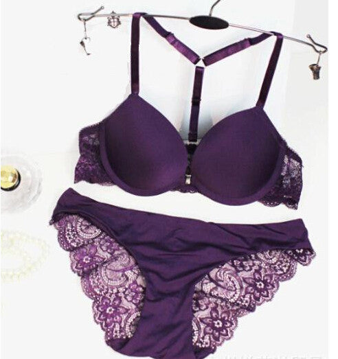 women Intimates sexy Y-line straps bra set front closure bra + hollow out Panties Lace bra set