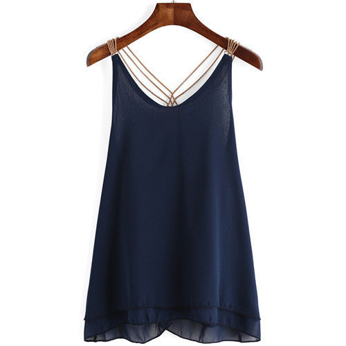 Online discount shop Australia - Fashion High Street Clothing Brand Female New Korean Style Tops Chain Strap Chiffon Double Layer Sexy Camisole