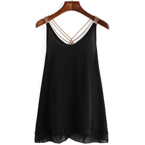 Online discount shop Australia - Fashion High Street Clothing Brand Female New Korean Style Tops Chain Strap Chiffon Double Layer Sexy Camisole
