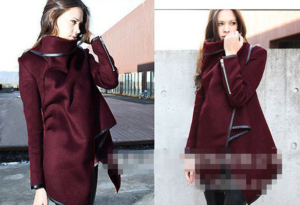 Online discount shop Australia - New   Coat Women Irregular Collar Lapel Side Zipper Woolen Coat Women Loose Sweater Outwear Jacket Plus Size