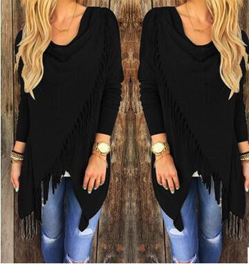 Online discount shop Australia - Adogirl New Tassel T shirt Women Long Sleeve Irregular Bow Shawl Tops Loose Plus Size S-3XL Casual Cardigan Tee Shirts