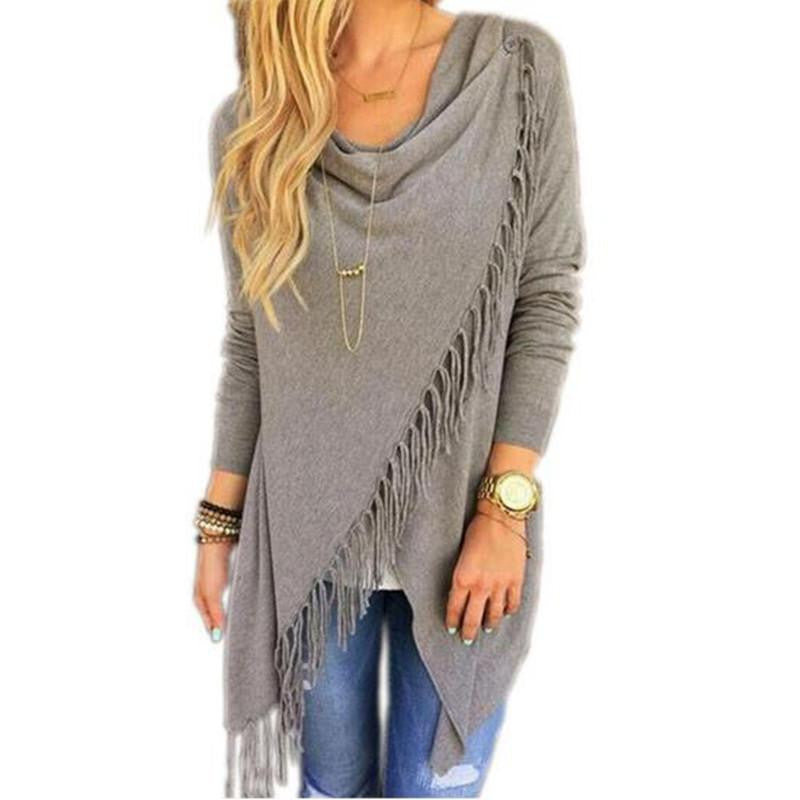 Online discount shop Australia - Adogirl New Tassel T shirt Women Long Sleeve Irregular Bow Shawl Tops Loose Plus Size S-3XL Casual Cardigan Tee Shirts