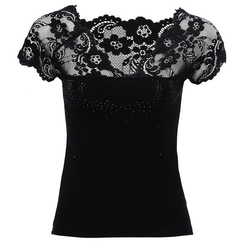 Online discount shop Australia - GLO-STORY Band Women Tops New High Quality  T shirt Lace V-neck Short Sleeve T-Shirt Women Solid Tee Shirt