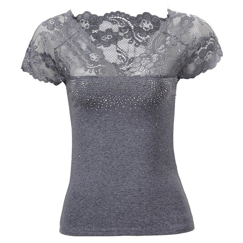 Online discount shop Australia - GLO-STORY Band Women Tops New High Quality  T shirt Lace V-neck Short Sleeve T-Shirt Women Solid Tee Shirt