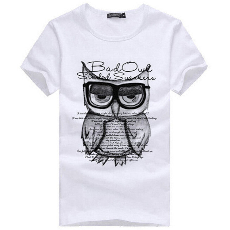 Fashion Men T Shirt Boy Short Sleeve Cotton Owl Printing Tees Shirts Casual T-Shirt Male Tops Shirt Clothes