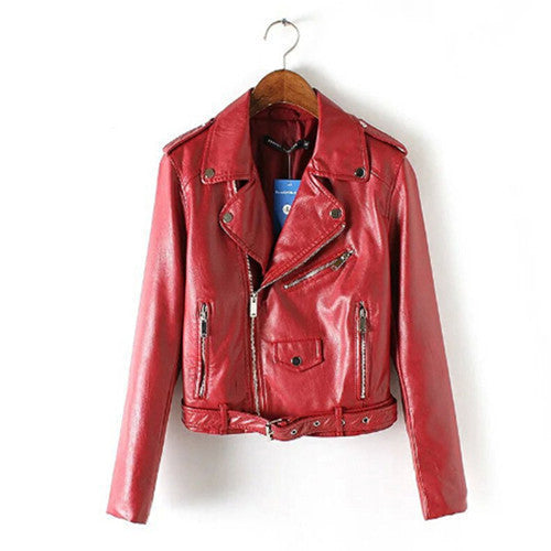 Spring Motorcycle Leather Jakcet Women Turn-down Collar Slim Jacket Coat For Women Girl jaqueta de couro