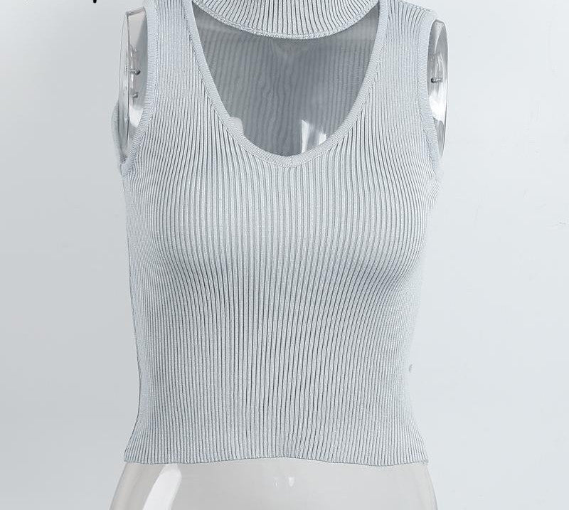 Online discount shop Australia - Elegant halter v neck knitted jumper Sexy sleeveless wine red party tank top  vintage gray crop top