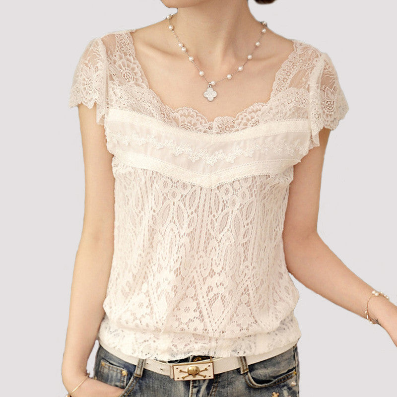 Online discount shop Australia - Crochet Shirt Women New White Lace Blouse Tops Sexy Short Sleeve Hollow out Women Clothes A352