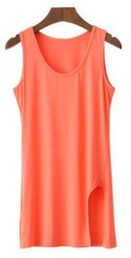 Women Vest Candy Color Fitness Tank Tops Side Split Slim Shirt Basic Pink Tees Tops Vests Plus Size Clothing