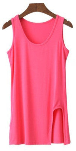 Women Vest Candy Color Fitness Tank Tops Side Split Slim Shirt Basic Pink Tees Tops Vests Plus Size Clothing