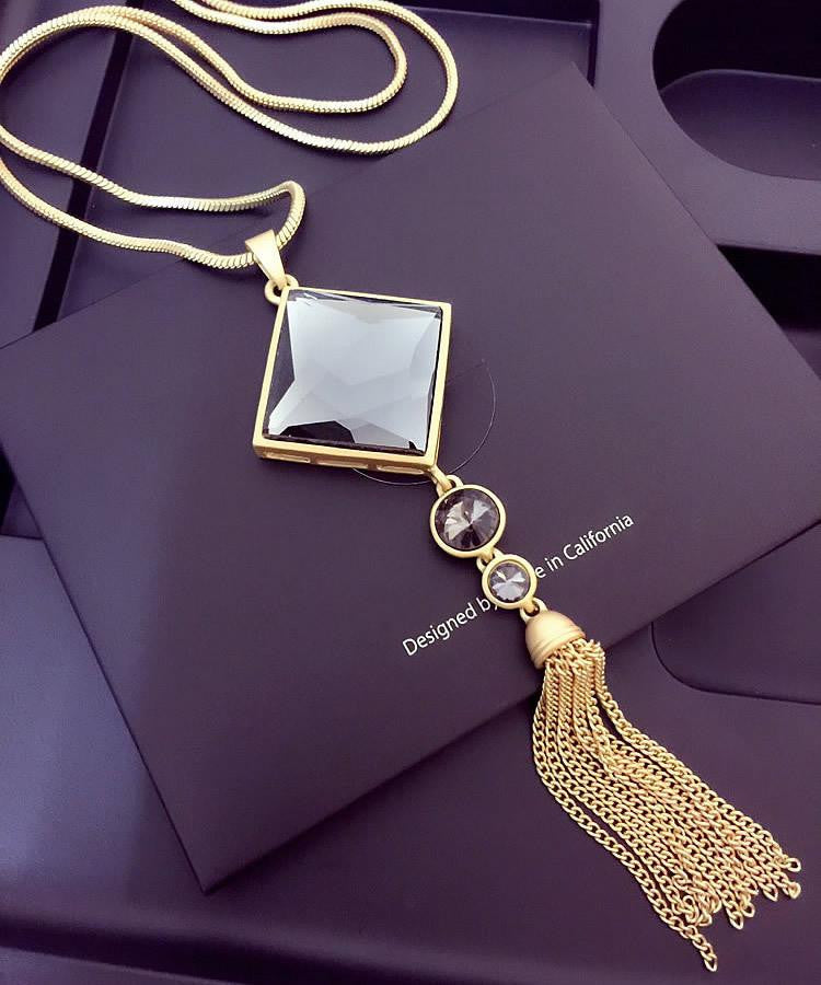 Women Pendant Necklaces The Big Drop Long Paragraph Sweater Chain All-match Decorative Crystal Necklace Pendant