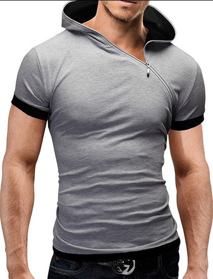 Men's Tops Tees Cotton O Neck Short Sleeve T Shirt Men Fashion Solid Hooded Slim T Shirts Mens