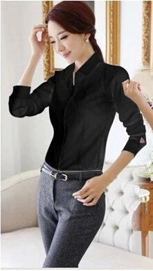 OL White Shirt Women Cardigan Office Ladies' Long Sleeve Tops Black Slim Blouses & Shirts Women Work Shirt XS-2XL #C3