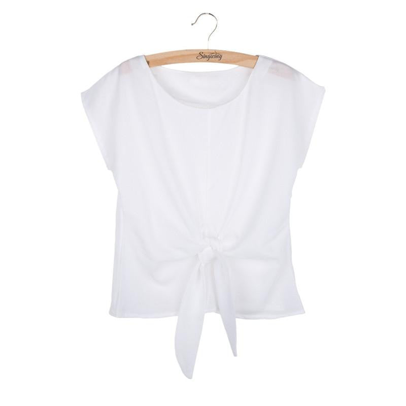 Online discount shop Australia - Fashion Short Sleeve shirt Bow Chiffon Shirt O-neck Office Women's Chiffon Blouse Work Shirt