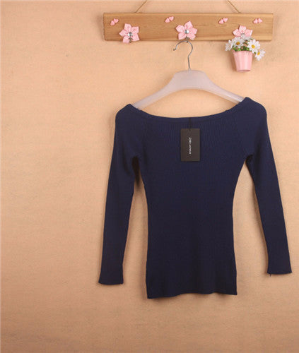 and Women Basic Pullover Sweaters female slit neckline Strapless Sweater thickening sweater top thread slim