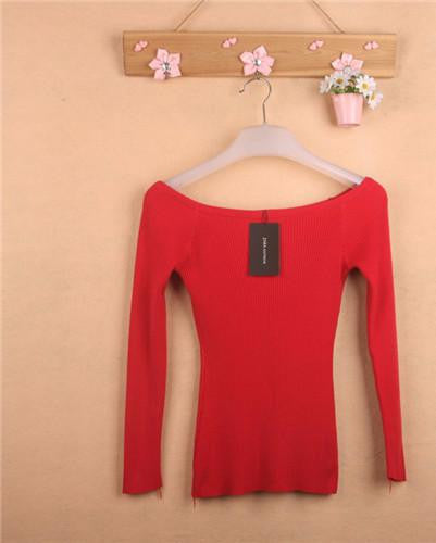 and Women Basic Pullover Sweaters female slit neckline Strapless Sweater thickening sweater top thread slim