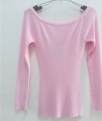 and Women Basic Pullover Sweaters female slit neckline Strapless Sweater thickening sweater top thread slim