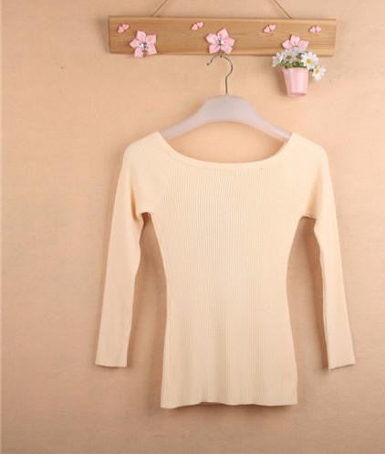 and Women Basic Pullover Sweaters female slit neckline Strapless Sweater thickening sweater top thread slim