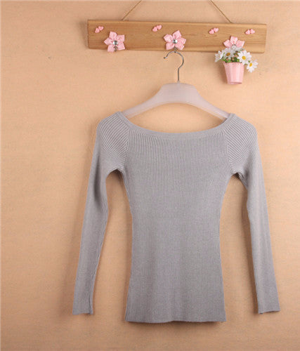 and Women Basic Pullover Sweaters female slit neckline Strapless Sweater thickening sweater top thread slim