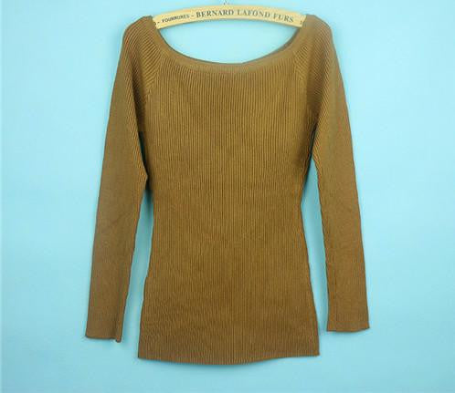and Women Basic Pullover Sweaters female slit neckline Strapless Sweater thickening sweater top thread slim