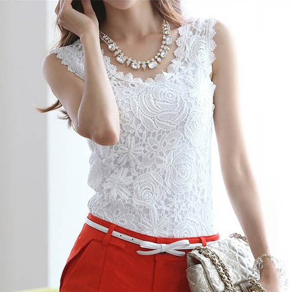 Online discount shop Australia - Fashion Women Ladies Lace Floral Strap Solid Tank Vest Tops Blouse Shirt