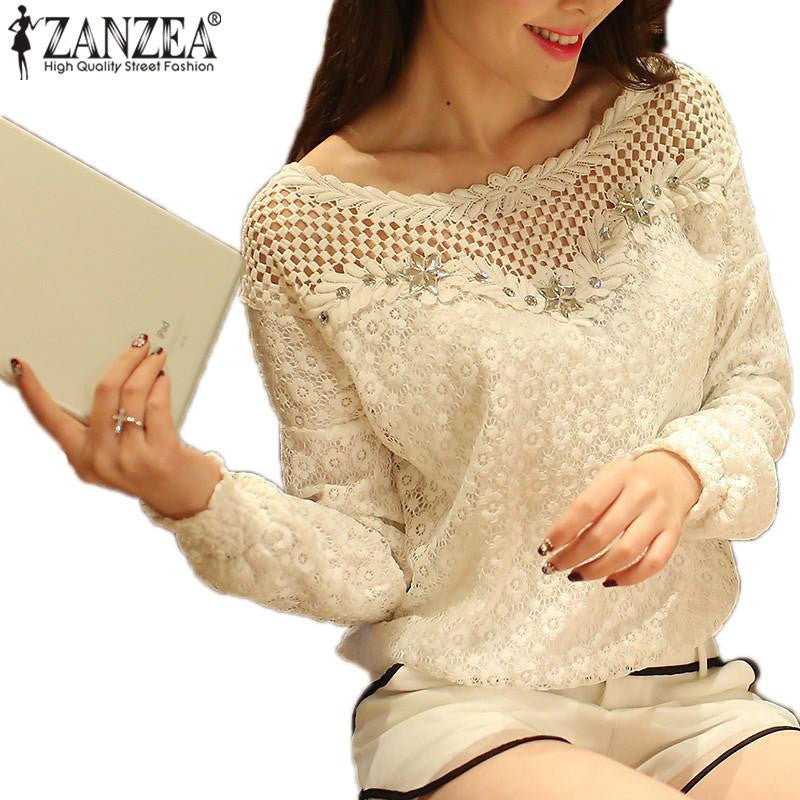 Women Long Sleeve Fashion Lace Floral Patchwork Blouse Shirts Hollow Out Casual Tops Plus Size 6XL