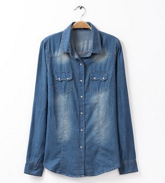 European style women denim blouse slim shirt lady's elegant blouse fashion denim blouse B-2028