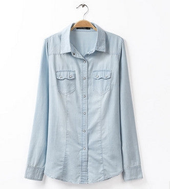 European style women denim blouse slim shirt lady's elegant blouse fashion denim blouse B-2028