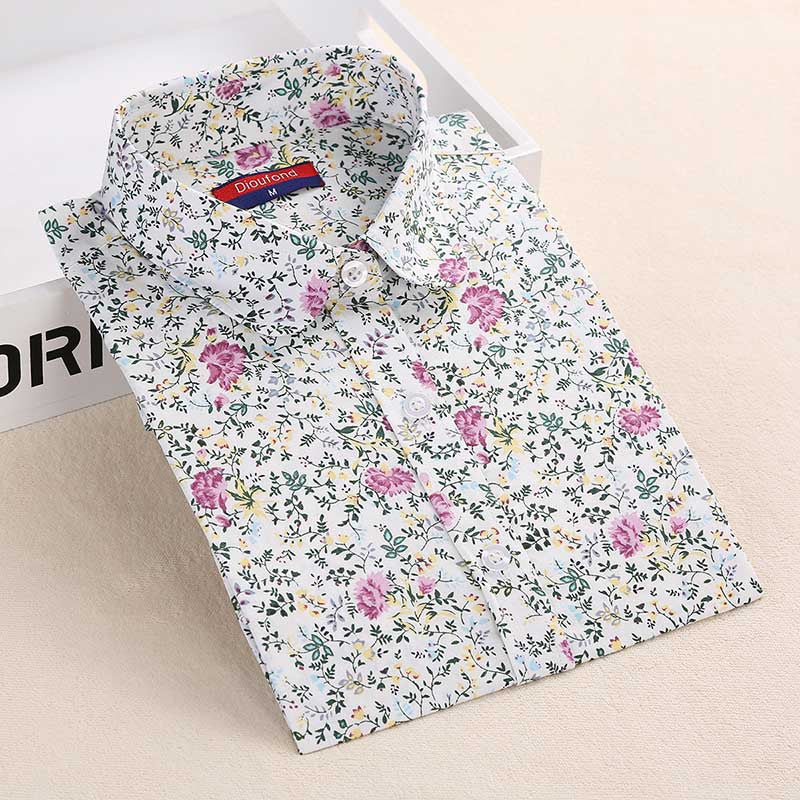 Online discount shop Australia - Lemon Floral Print Blouse Women Shirt Long Sleeve Cotton Blouse Turn Down Collar Women Tops And Blouses Fashion