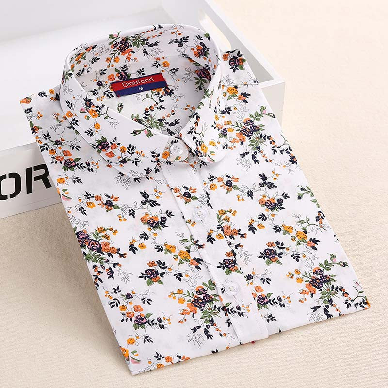 Online discount shop Australia - Lemon Floral Print Blouse Women Shirt Long Sleeve Cotton Blouse Turn Down Collar Women Tops And Blouses Fashion