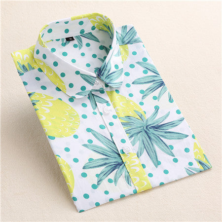 Online discount shop Australia - Lemon Floral Print Blouse Women Shirt Long Sleeve Cotton Blouse Turn Down Collar Women Tops And Blouses Fashion