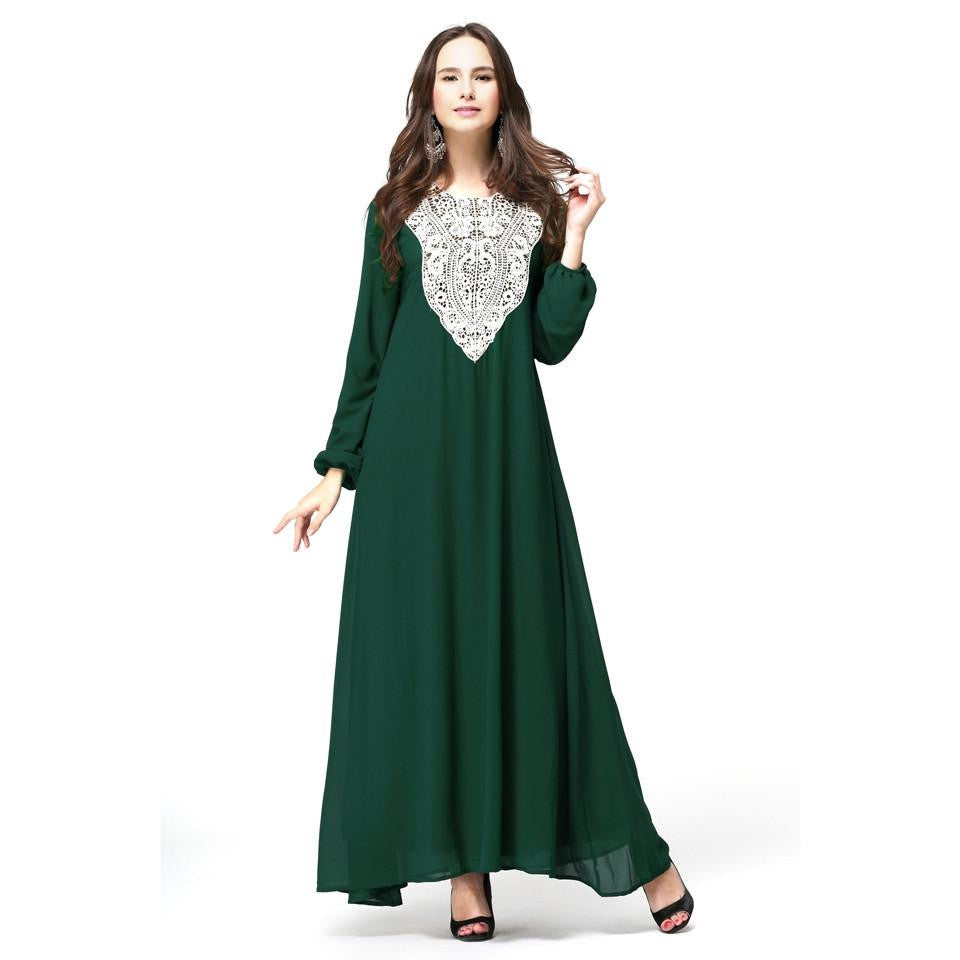 WJ Kaftan Jilbab Islamic Muslim Abaya Women Chiffon Maxi Long Sleeve Dress