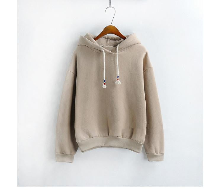 Women Hoodies Sweatshirts Long Sleeved Thick Casual All-match Solid Leisure Hooded Hoodie Loose Tops