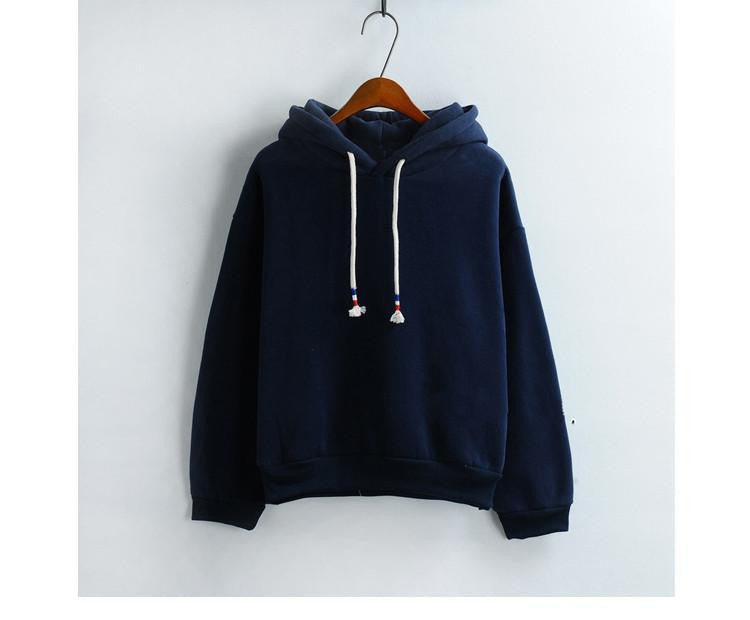 Women Hoodies Sweatshirts Long Sleeved Thick Casual All-match Solid Leisure Hooded Hoodie Loose Tops