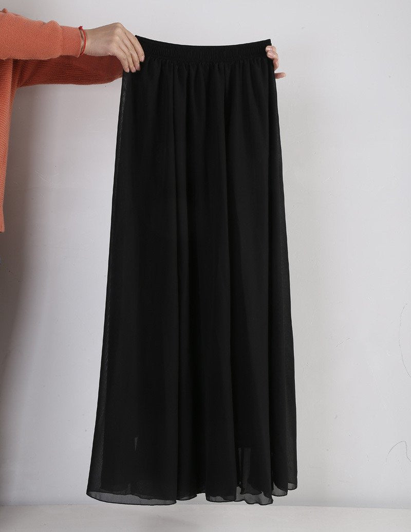 Women Chiffon Long Skirts Candy Color Pleated Maxi Skirts Spring Summer Skirts