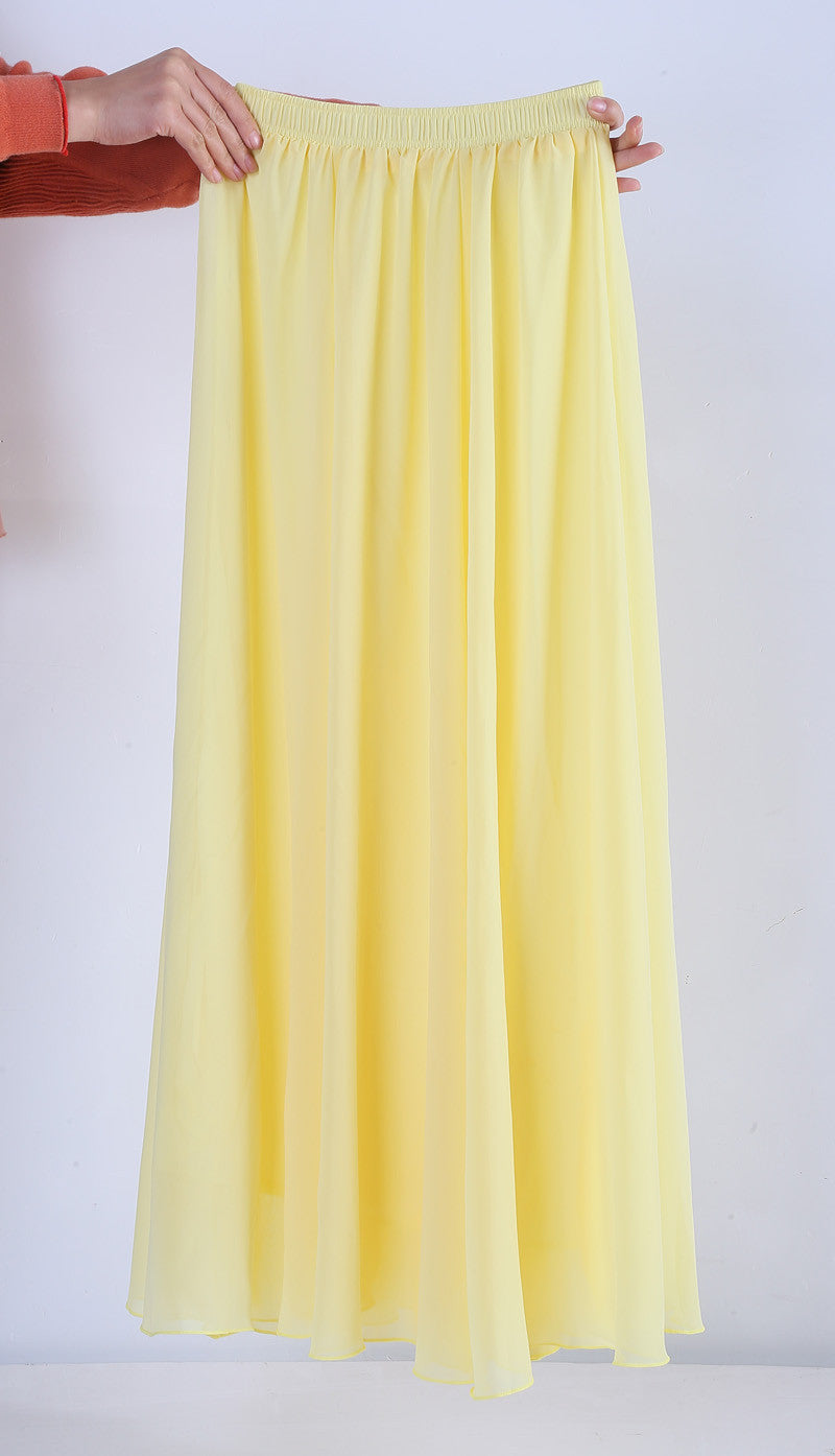 Women Chiffon Long Skirts Candy Color Pleated Maxi Skirts Spring Summer Skirts