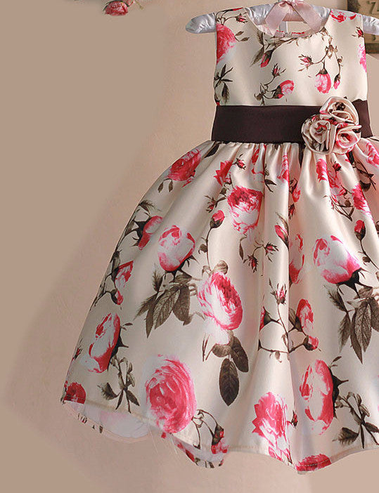 Girls Dress Rose Floral Tribute Silk Kids Dresses for Girls Birthday Party Size 1-6T