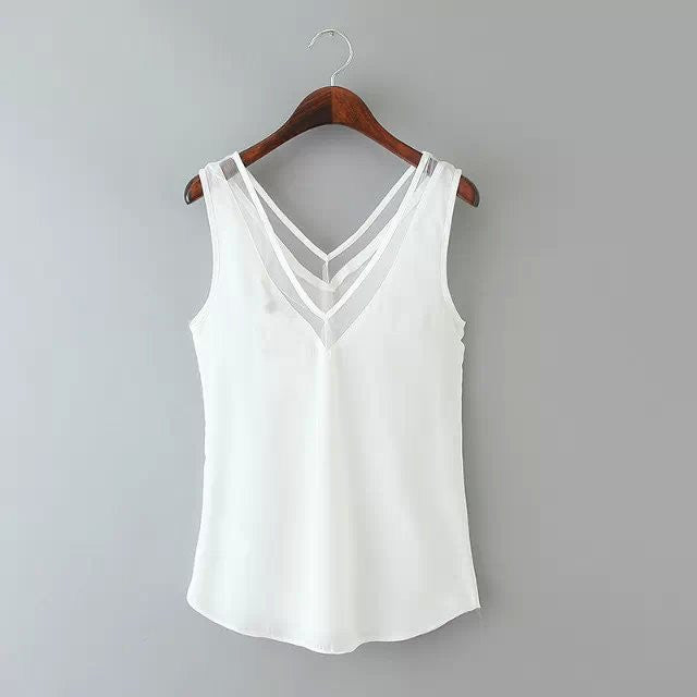 Online discount shop Australia - Chiffon Vest New Fashion Women Blouses Sleeveless Tops Female Casual Clothing Ladies V Collar Shirts Tanks Body Lace