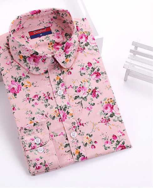Online discount shop Australia - Floral Women Shirts Long Sleeve Shirt Women Tops Cotton Turn-down Collar Casual Blouse Womens Tops