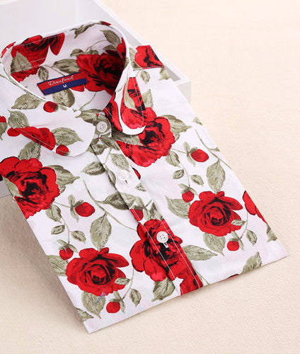 Online discount shop Australia - Floral Women Shirts Long Sleeve Shirt Women Tops Cotton Turn-down Collar Casual Blouse Womens Tops