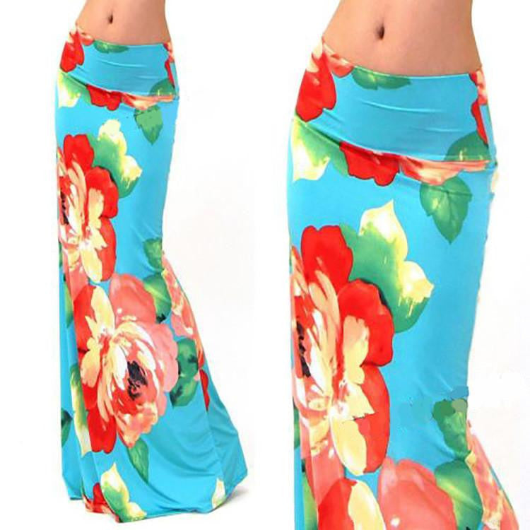 Women Long Flower Skirt Faldas Largas Knit Pencil Skirts Womens Jupe Longue Bohemian Long Skirt