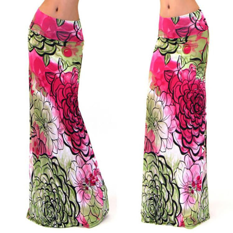 Women Long Flower Skirt Faldas Largas Knit Pencil Skirts Womens Jupe Longue Bohemian Long Skirt